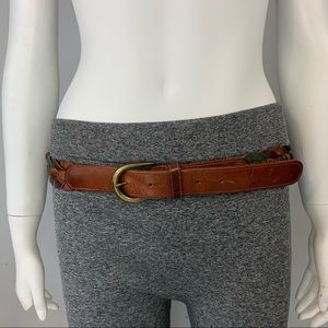 Braided Circles Leather Belt Green Brown Black